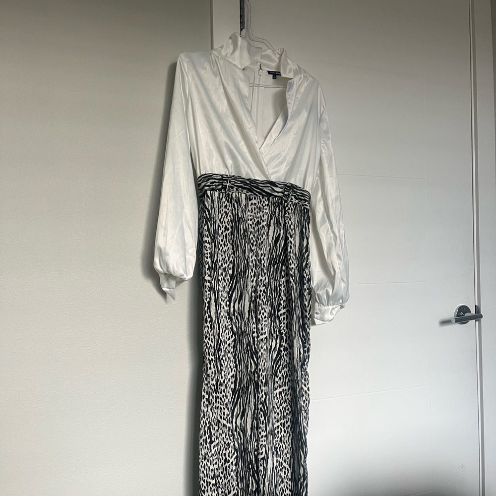 White and Black Animal Print Maxi Dress